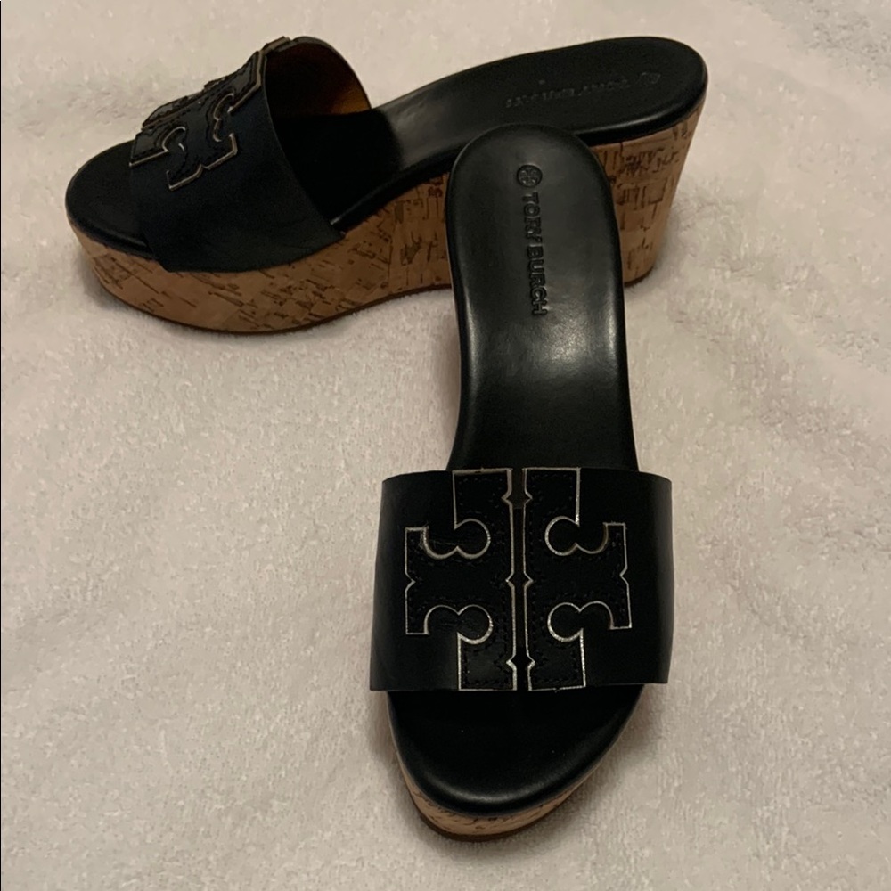 Tory Burch Black Wedge Sandals